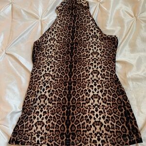 NWOT Cliche Black/Tan Leopard Print Fitted Sleeveless Top sz S